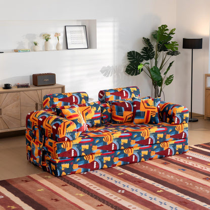 Convertible Sleeper Sofa Bed, Foldable Multi Functional Couch For Living Room - Navy / Red