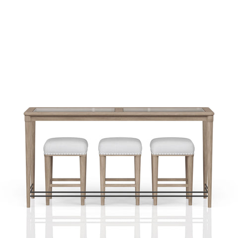 Glass Console Table With 3 Stools - Frosted