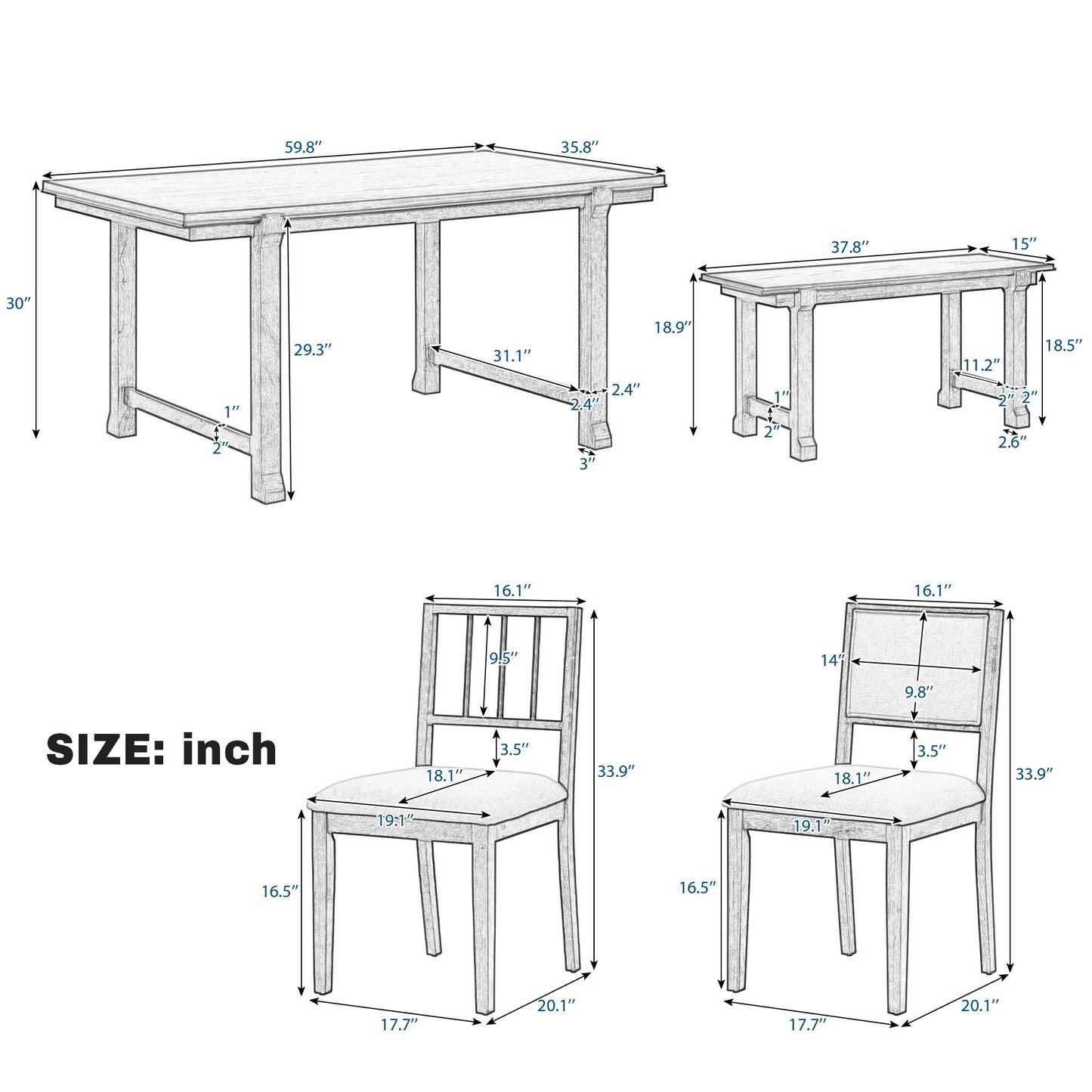 6 Piece Kitchen & Dining Room Furniture
