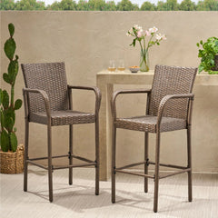Outdoor Wicker Barstools With Rattan And Iron Frame
