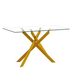 Rectangular Clear Tempered Glass Dining Table, Stylish Design With Metal Legs