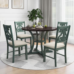 5 Piece Round Dining Table And Chair Set With Unique Legs And Hollow Chair Back
