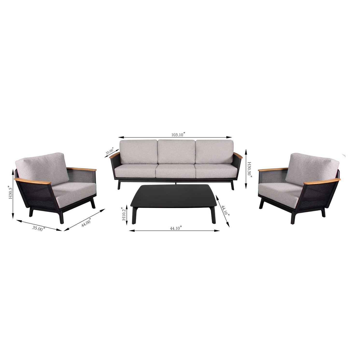 Sofa Set With Armrests - Black