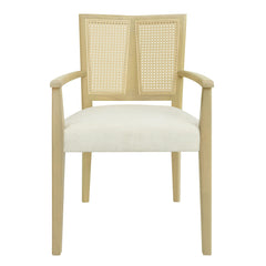 Mid Century Modern Arm Dining Chairs With Rattan Backrest