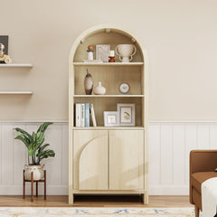 Arched Kitchen Pantry, Modern Farmhouse Wood Kitchen Storage Cabinets, Arched Storage Display Cabinet With Adjustable Shelves, Versatile Cupboard For Kitchen, Dining Room - Natural