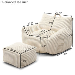 Giant Plush Bean Bag Chair With Armrests And Footstool
