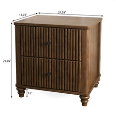 Mid Century Modern Fluted Nightstand 2 Piece Set With 3 Drawers - Walnut