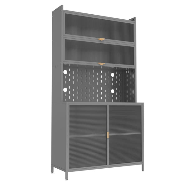 Tall Kitchen Pantry Cabinet With Flip Doors And Pegboard, Anti Tip Steel Storage Hutch