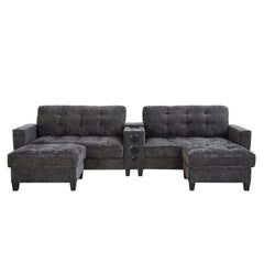 Modern Sectional Sofa U-Shaped With Movable Ottomans, Bluetooth Speakers, LED Lights And Modular Storage