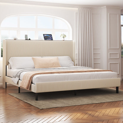 Platform Bed With Metal Frame And Charging Station