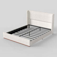 Upholstered Bed Frame With Luxury Wingback Headboard