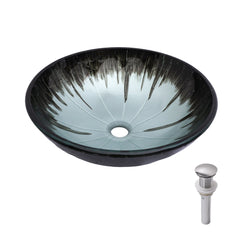 Crackle Vessel Sink With Pop Up Drain, Oval Bathroom Basin - Gray