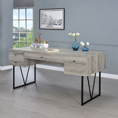 Rustic Industrial Charm Writing Desk With 4 Drawers And Open Shelf