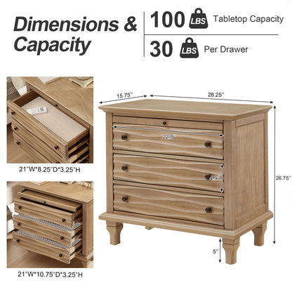 Nightstand With Charging Station, Bedside Table, 3 Drawers, USB And Type - C Ports
