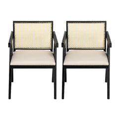 Chandigarh Farmhouse Style Cane Upholstered Dining Chairs (Set of 2)