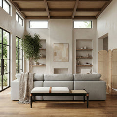 Nara - Linen Textured Fabric Upholstered Bench - Painted Black