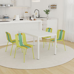 4 Piece Set Of Modern Striped Color- Blocking Single Chairs With Long Table