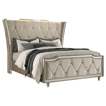 Mika - LED Upholstered Bed With Tufted Wingback Headboard And Ambient Lighting