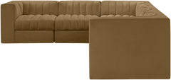 Rummi - Velvet Performance Fabric Upholstered 6 Piece Modular Sectional (With 3 Corner Chairs)