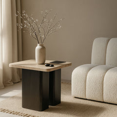 Ravenna - Genuine Travertine Top And Oak Wood Base Table