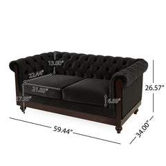 Chesterfield Velvet Loveseat Sofa, 2 Person Rolled Arm Upholstered Couch