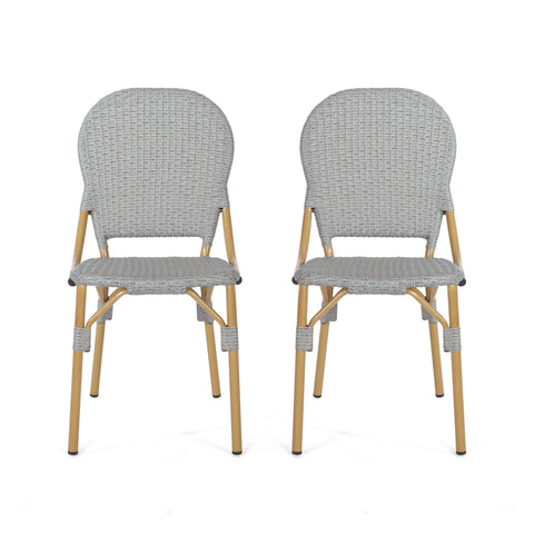 Outdoor Rattan And Aluminum Armless French Bistro Chairs (Set of 2) - Dark Gray
