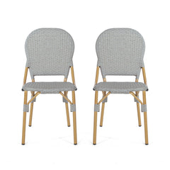 Outdoor Rattan And Aluminum Armless French Bistro Chairs (Set of 2) - Dark Gray