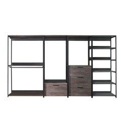 Monica - Wood Walk In Closet System, Powder Coated Metal Frame And Melamine - Rustic
