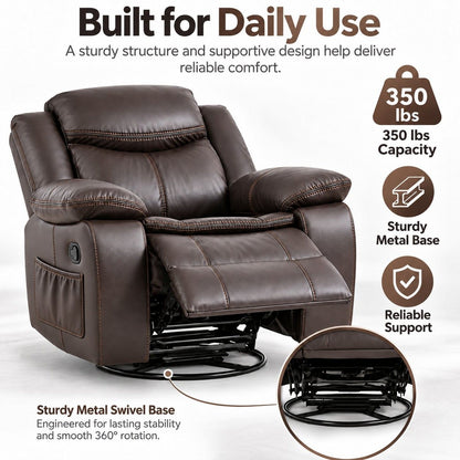 Rocker Recliner Chair With Manual Recline And 360° Swivel Base