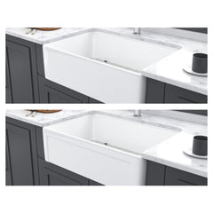 Sink 30" Apron Front Reversible Single Bowl Kitchen Sink & Grid And Strainer - White