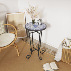 French Country Patio Side Table With Vibrant Tile Top