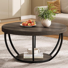 2 Tier Circle Coffee Table With Storage Shelves