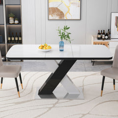 Rectangle Dining Table, Stretchable, Table Top With X Shape And Legs And Base - White / Black