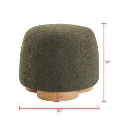 Round Soft Teddy Fabric Upholstered Ottoman With Metal Accents