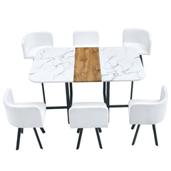 Modern Minimalist Marble Pattern Joinery Dining Table With Dining Chairs