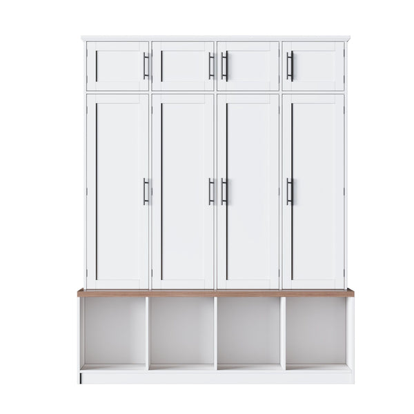 Farmhouse Hall Tree With 4 Hidden Hanging Hooks And 8 Doors