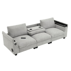 Sectional With Bluetooth Speaker Comfy Cloud Couch Set With Drop Down Table Cup Holders, USB Charger Storage Armrest Wide Seat Sofa