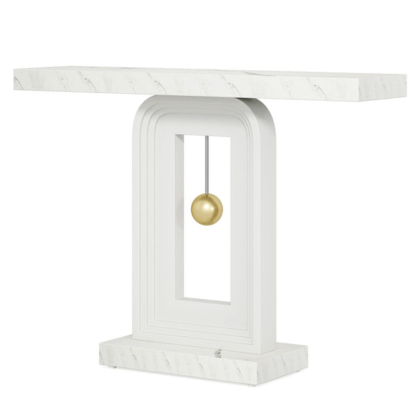 Console Table With Geometric Base For Living Roo - White / Gold
