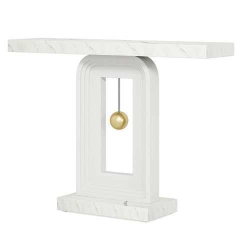 Console Table With Geometric Base For Living Roo - White / Gold