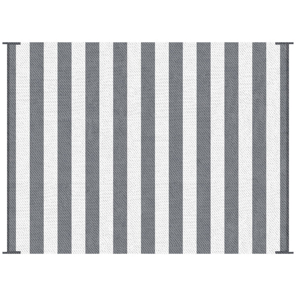 Outsunny - Reversible Outdoor Rug, 9' x 12' Waterproof Plastic Straw Floor Mat, Portable Rv Camping Carpet With Carry Bag, Large Floor Mat For Backyard, Deck, Picnic, Beach - Gray & White Striped