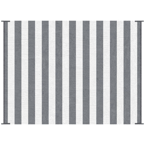 Outsunny - Reversible Outdoor Rug, 9' x 12' Waterproof Plastic Straw Floor Mat, Portable Rv Camping Carpet With Carry Bag, Large Floor Mat For Backyard, Deck, Picnic, Beach - Gray & White Striped