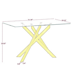 Rectangular Clear Tempered Glass Dining Table, Stylish Design With Metal Legs