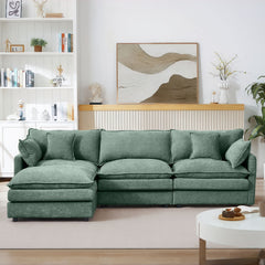 L Shaped Modular Sectional Sofa With Movable Ottoman, 3 Seater Comfortable Seating