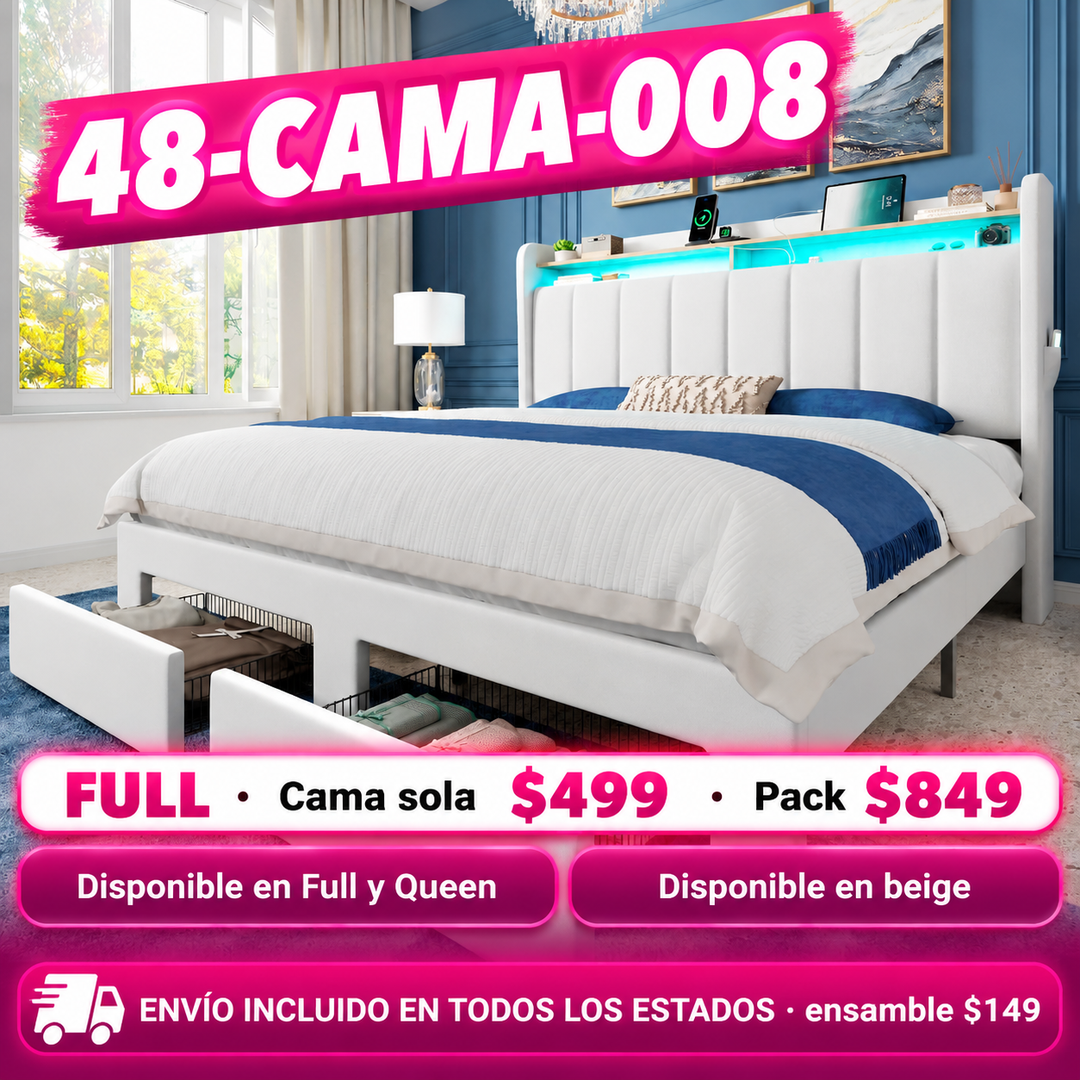 48-CAMA-008 48-cama (beige LED) Full — oferta por tiempo limitado a $499