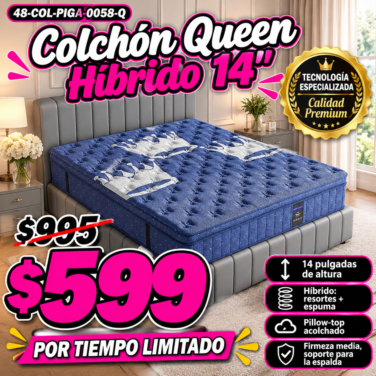 Colchón Queen Híbrido 14"