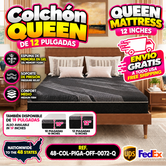 Colchón Queen Memory Foam con Gel 12 pulgadas