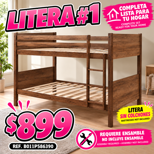 48-LITERA-GIGA-0001 Litera de Madera Café Twin/Twin (sin colchones)