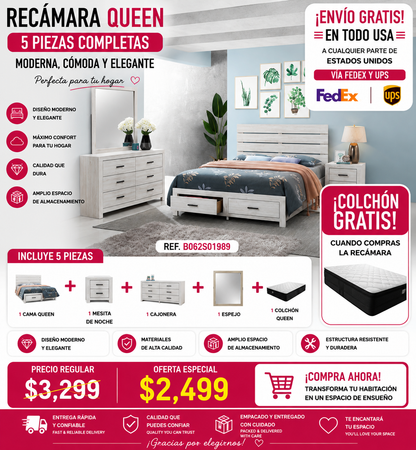 48-RECAMARA-B062S01989-White 4-piece Queen Bedroom Set