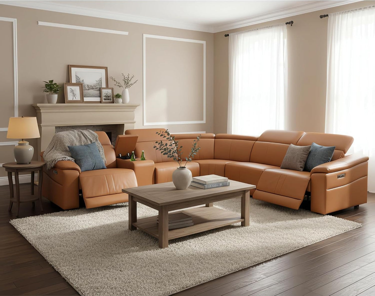 48-RECLINABLES-PIGA-001 Sala reclinable color caramelo