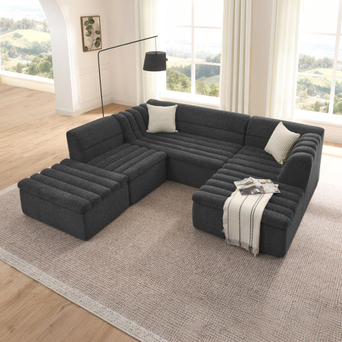 48-SALA SECCIONAL LIQUIDACION/135" U-Shaped Modular Sectional Sofa with Chaise and Movable Ottoman